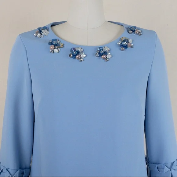 Elegant Blue Dress with Embellished Neckline - Picture 2 of 7